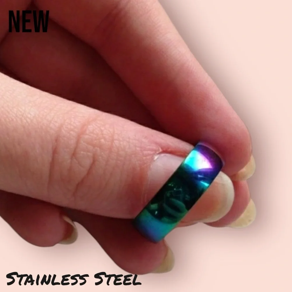 New Unisex Stainless Steel Rainbow Band Ring - Picture 4 of 6